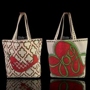 BRIGHTON "Love and Joy" Christmas Holiday Canvas Large Tote Bag 17x13x4